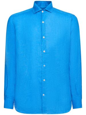 Ľanová košeľa s dlhými rukávmi Mc2 Saint Barth modrá