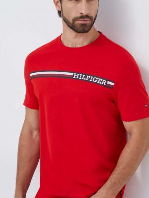 Koszulka bawełniana z nadrukiem Tommy Hilfiger czerwona