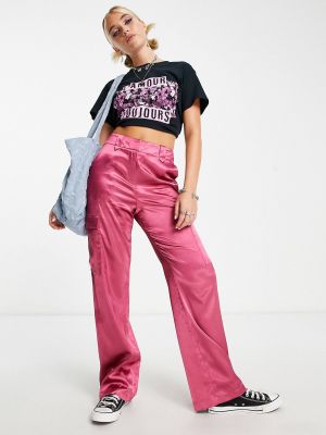 Розовые атласные брюки карго Miss Selfridge