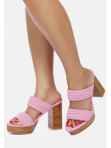 Замшевые босоножки с ремешками на каблуке без шнуровки Rag & Co розовые