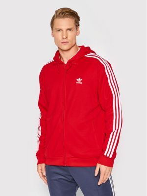 Суичър с качулка с цип Adidas червено