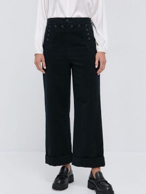 Jednobarevné bavlněné kalhoty s vysokým pasem Tory Burch - černá