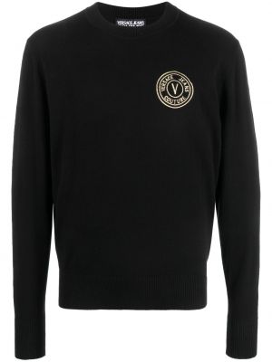 Pull brodé en tricot Versace Jeans Couture noir