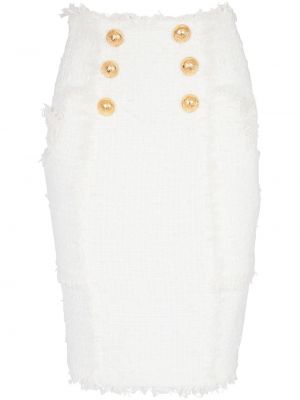 Tvídové pouzdrová sukně s knoflíky Balmain bílé