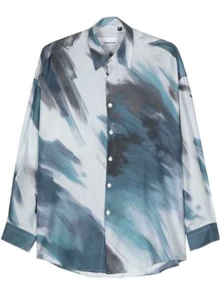 Hedvábná košile s potiskem s abstraktním vzorem Costumein modrá