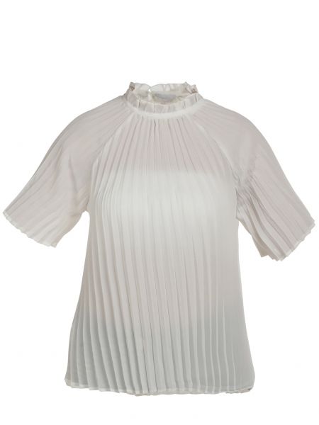 Jednofarebná priliehavá blúzka s krátkym rukávom z polyesteru Usha White Label - biela