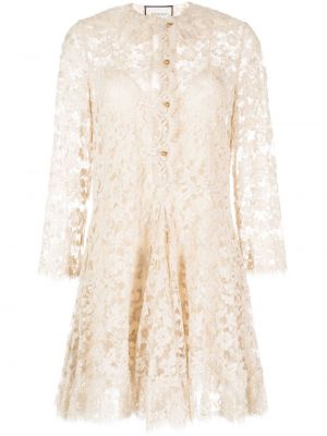 Φλοράλ μίντι φόρεμα με δαντέλα Gucci Pre-owned λευκό