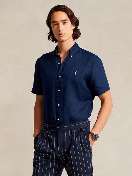 Camisa de lino manga corta Polo Ralph Lauren azul