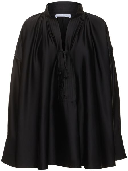 Svilena satenska košulja s draperijom Ferragamo crna