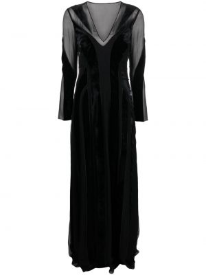 Zamatové koktejlkové šaty s výstrihom do v Alberta Ferretti čierna