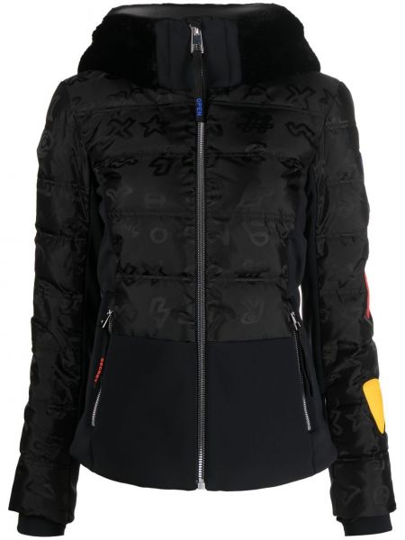 Lyžařská bunda s kožíškem na zip s potiskem Rossignol - černá