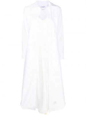 Klasické hedvábné dlouhé šaty s dlouhými rukávy Thom Browne - bílá