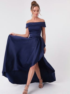 Атласна вечірня сукня випускна Lafaba синя