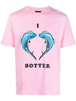 Памучна тениска с принт Botter розово