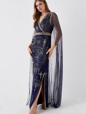 Платье макси из сетчатой ​​ткани с накидкой на спине и украшениями Coast, темно-синий