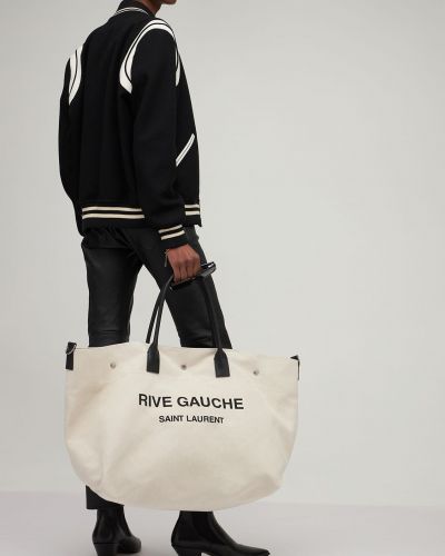Usnjena nakupovalna torba s potiskom Saint Laurent bela