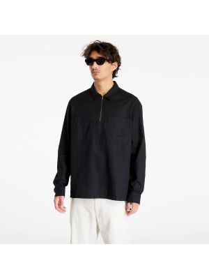 Černá bavlněná lněná košile na zip Urban Classics