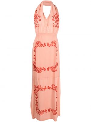 Jedwabna sukienka długa w kwiatki Zeus+dione różowa