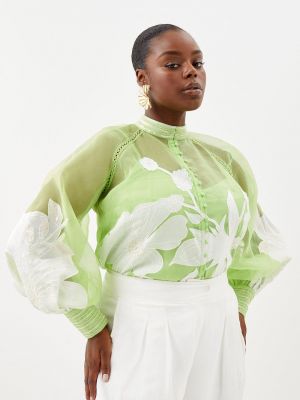 Блузка на пуговицах с аппликацией Karen Millen зеленая