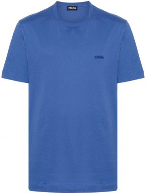 Medvilninis siuvinėtas marškinėliai Zegna mėlyna