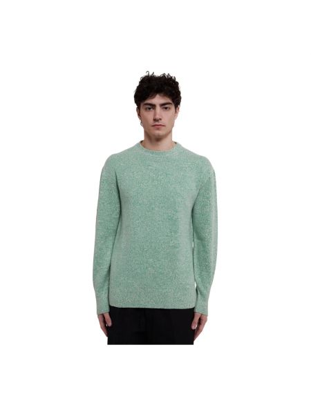 Sweter wełniany z okrągłym dekoltem Jil Sander zielony