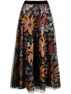 Tylová kvetinová sukňa s výšivkou Talbot Runhof čierna