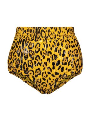 Pantaloni scurți din piele cu imagine cu model leopard Dolce&gabbana galben