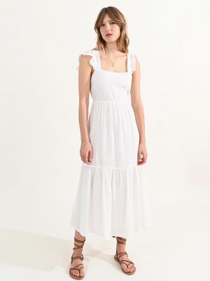 Белое длинное платье с вырезом на спине с рюшами Molly Bracken