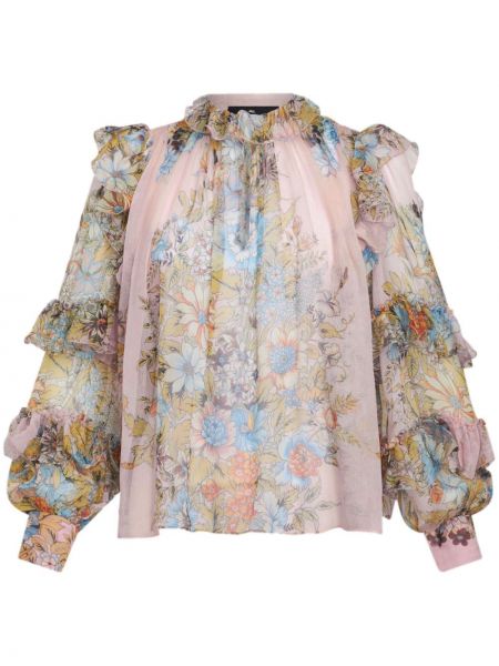 Копринена блуза на цветя с принт Etro розово