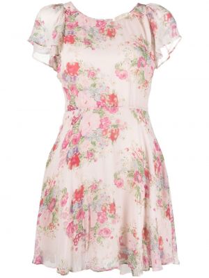 Květinové viskózové mini šaty s krátkými rukávy Loveshackfancy - růžová