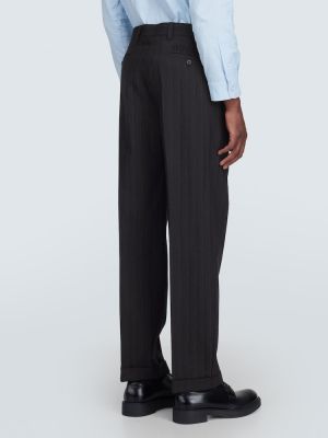 Volnene ravne hlače s črtami Miu Miu siva