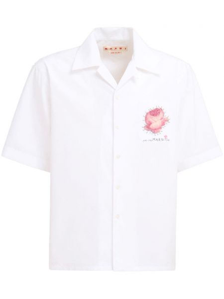 Bombažna srajca s cvetličnim vzorcem Marni bela