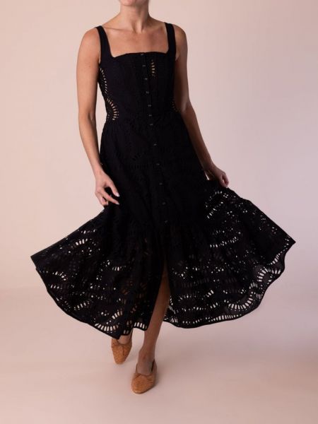 Dlouhé šaty s výšivkou Charo Ruiz Ibiza černé
