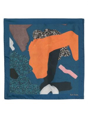 Hedvábný šál s potiskem s abstraktním vzorem Paul Smith modrý