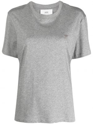 Bavlnené tričko s výšivkou Ami Paris sivá