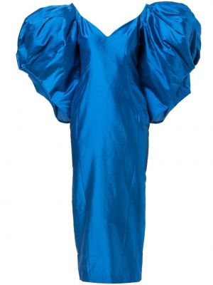 Robe de soirée en soie à manches bouffantes Anouki bleu