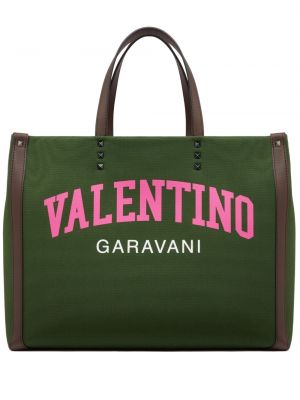 Borsa shopper con stampa Valentino Garavani verde