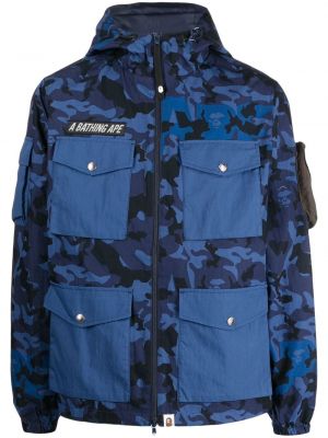 Kamuflažna jakna s kapuco s potiskom A Bathing Ape® modra