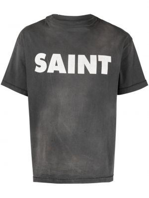 Тениска с протрити краища с принт Saint Mxxxxxx сиво