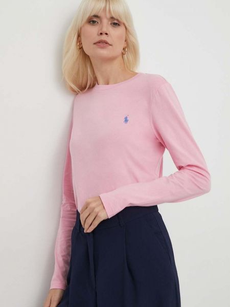 Памучна блуза с дълъг ръкав Polo Ralph Lauren розово