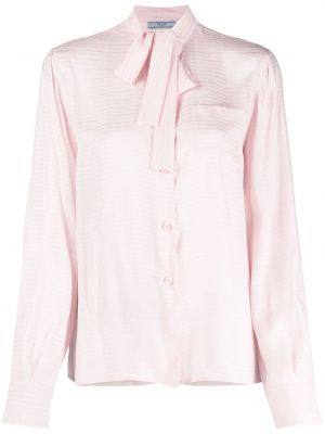 Svilena bluza z lokom iz žakarda Prada roza
