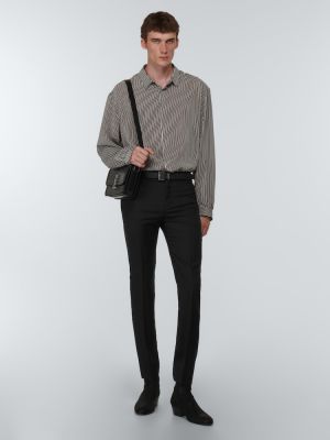 Vunene klasične hlače slim fit Saint Laurent crna
