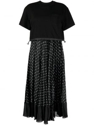 Sukienka midi w grochy z nadrukiem Sacai czarna