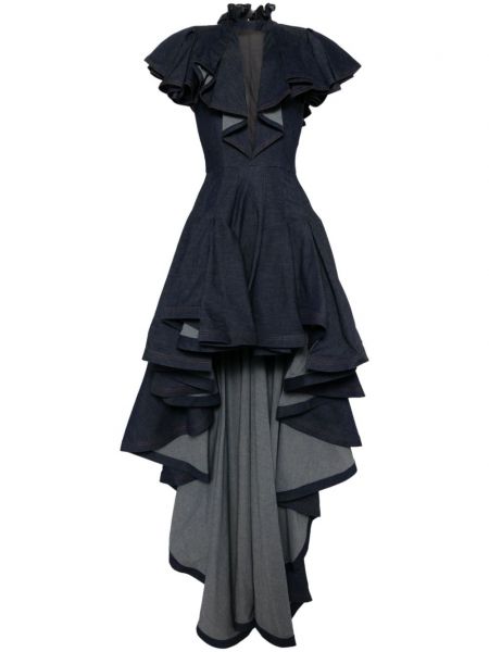 Κοκτέιλ φόρεμα με ψηλή μέση με βολάν Saiid Kobeisy μπλε