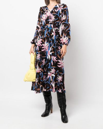 Robe mi-longue à fleurs Dvf Diane Von Furstenberg noir