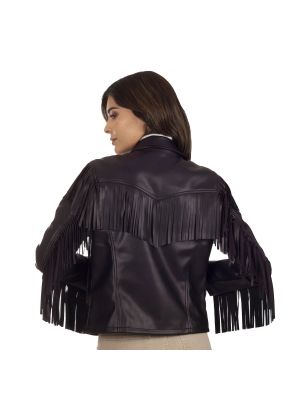 Кожаная куртка с бахромой из искусственной кожи Wrangler коричневая