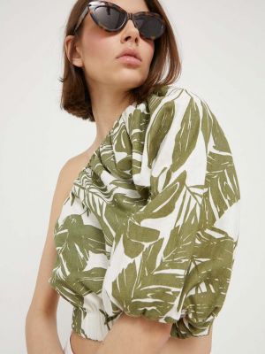 Lanena bluza s printom Abercrombie & Fitch zelena