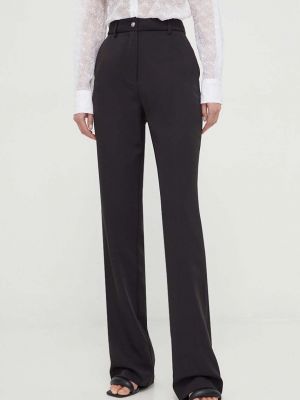 Jednobarevné kalhoty s vysokým pasem Guess černé