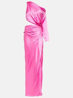 Drapované hedvábné saténové dlouhé šaty The Sei růžové