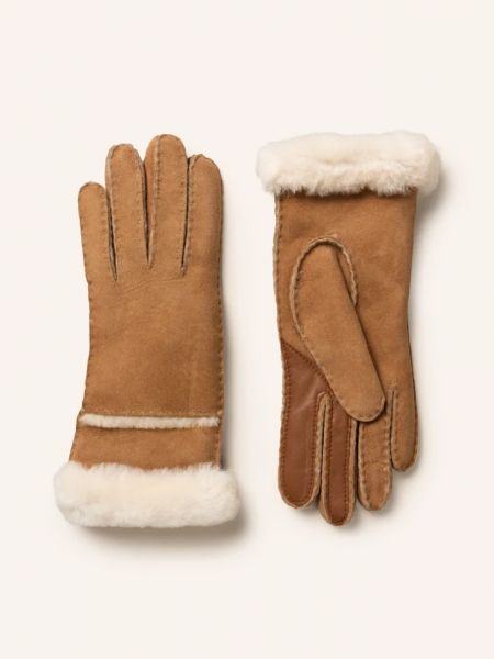 Кожаные перчатки с мехом Ugg коричневые